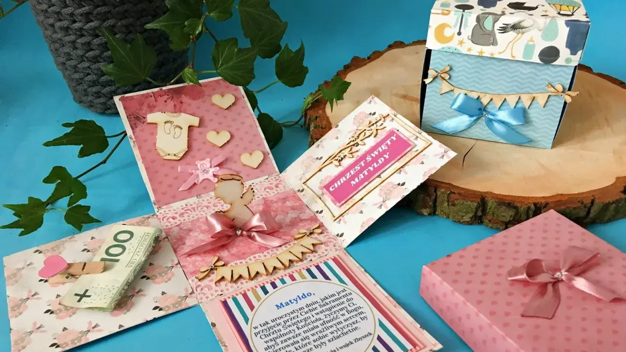 Exploding box na chrzest Matyldy, z życzeniami i pieniędzmi. Jak zrobić taki prezent?