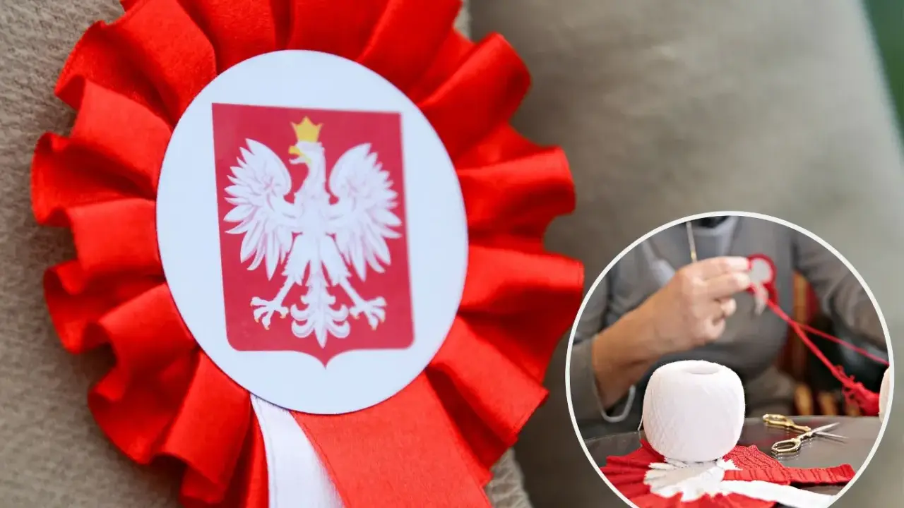 Jak zrobić kotylion ze wstążki? Zobacz, jak powstaje ozdoba z godłem Polski.