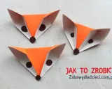 Trzy papierowe lisy z brązowymi oczami i noskami. Dowiedz się, jak zrobić lisa z papieru, tworząc własne, urocze zwierzątka.