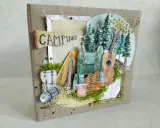 Scrapbooking pomysły na przygodę: plecak, namiot, gitara i buty trekkingowe. Idealne na wspomnienia z campingu.