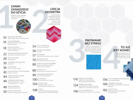 Patchwork to sztuka tworzenia z kawałków materiału. Zobacz, jak zszywać paski, kwadraty, trójkąty i sześciokąty.
