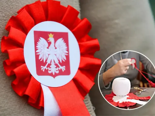 Jak zrobić kotylion ze wstążki? Zobacz, jak powstaje ozdoba z godłem Polski.