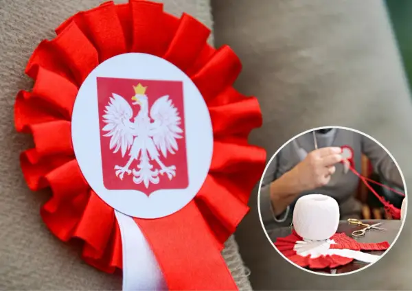 Jak zrobić kotylion ze wstążki? Zobacz, jak powstaje ozdoba z godłem Polski.